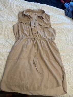 Time and Tru Sleeveless Collared Drawstring Midi Dress in Taupe
